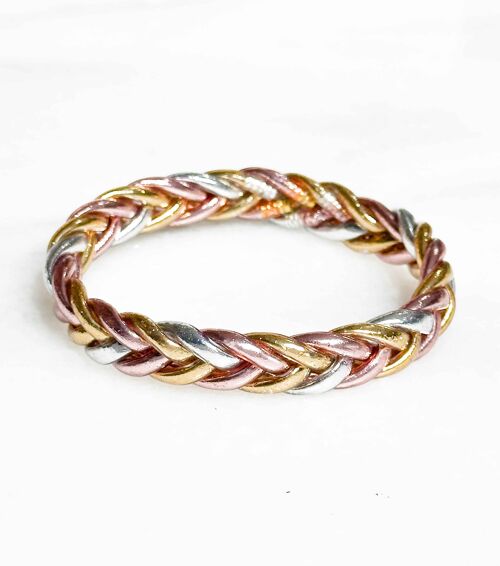 Bracelet Bouddhiste certifié made in Thaïlande - Modèle Tressé - Tricolore rose gold, silver et light gold