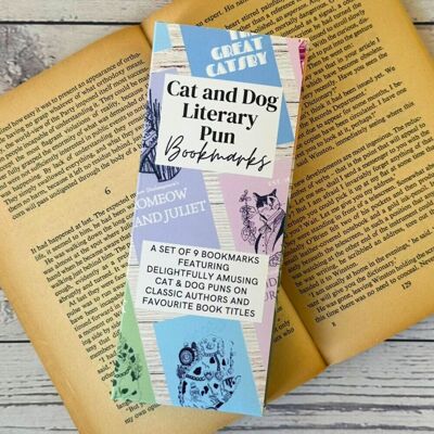 Literarische Wortspiel-Lesezeichen für Katzen und Hunde – 9er-Set
