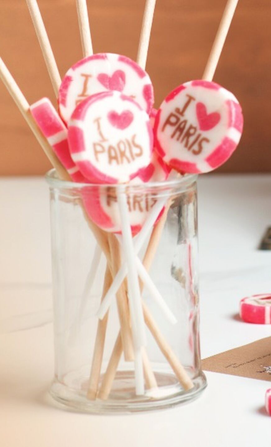 Lecca lecca vegani "I love Paris" - mini - scatola da 100 unità