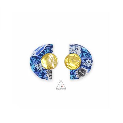 Inca chip earrings gilded with fine 24 carat gold - Strawberry cyan