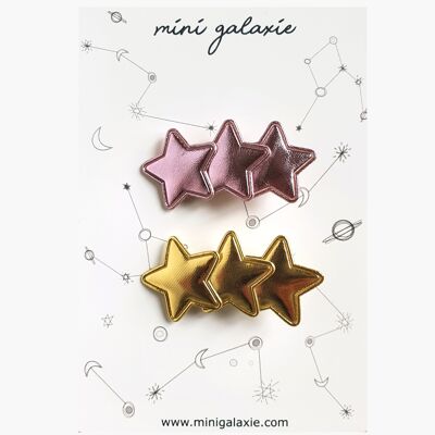 Super star barrettes Set of 2 - gold and icy pink