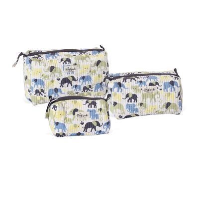 oKo-Friendly Elephant Pattern Toiletry Bag, Pack of 3 - Handmade Travel Cases, Perfect Gift for Her.