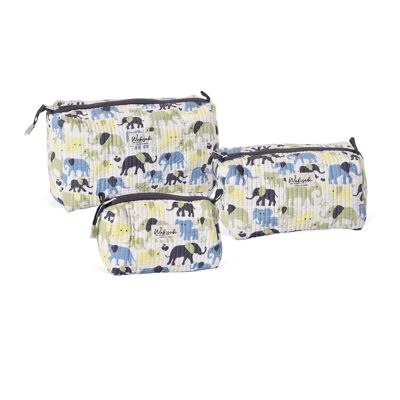 ohNeceser con estampado de elefante Ko-Friendly, paquete de 3, estuches de viaje hechos a mano, regalo perfecto para ella.