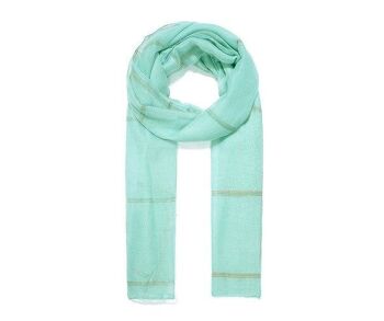 foulard vert d'eau à carreaux brodés 1