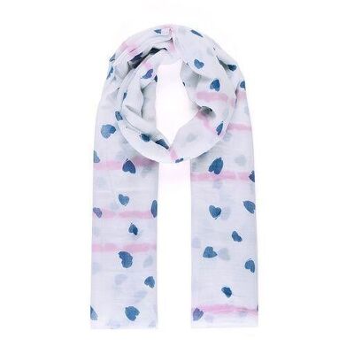 Foulard à coeur bleu et rayure rose