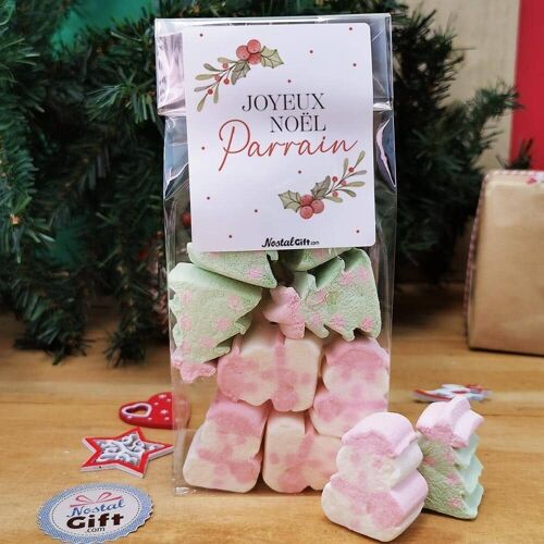 Sachet de guimauves - 5 sapins et 5 bonhomme de neige - "Joyeux Noël Parrain"