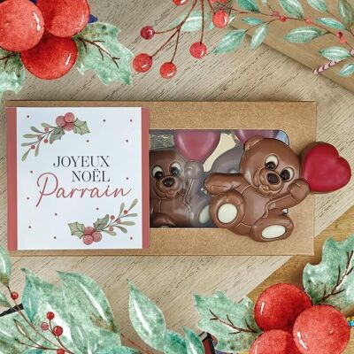 Milk chocolate teddy bears x3 “Merry Christmas Godfather”