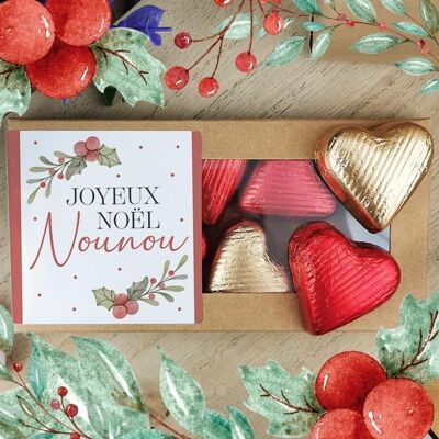 Pralinenherzen aus Milchschokolade und dunkler Schokolade x8 „Merry Christmas Nanny“