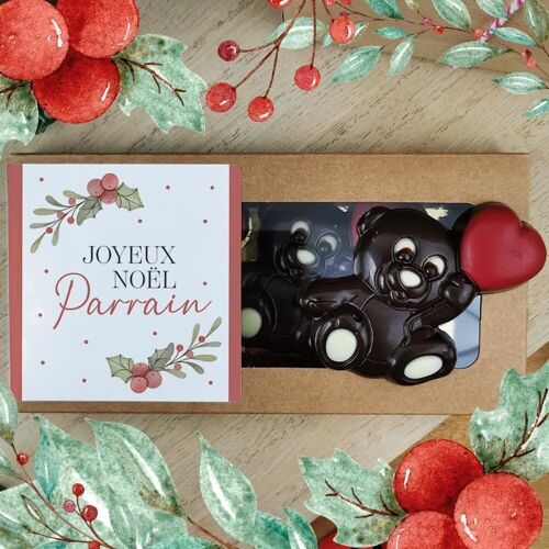 Oursons au chocolat noir x3 "Joyeux Noël Parrain"