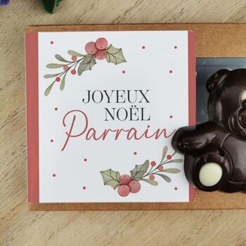 Oursons au chocolat noir x3 "Joyeux Noël Parrain" 4