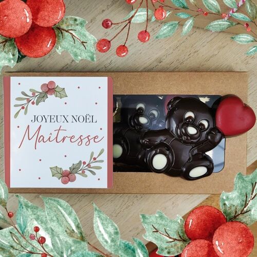 Achat Oursons au chocolat noir x3 Joyeux Noël Maîtresse - Cadeau pour Noël  : maîtresse en gros