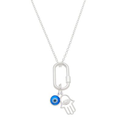 Collier Pendentif Oeil Ovale Main en Argent