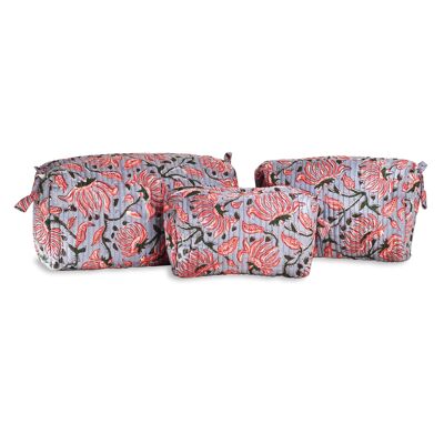 Bolsa de tocador floral hecha a mano - Bolsa de utilidad acolchada para cosméticos, accesorio de viaje ideal, idea de regalo para mujeres conjunto de 3, bolsa de tocador