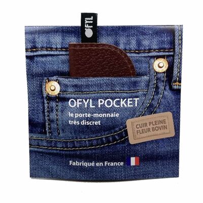 Monedero minimalista Ofyl Pocket en cuero burdeos / hecho en Francia