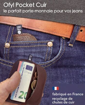 Porte-monnaie minimaliste Ofyl Pocket en cuir Bordeaux / fabriqué en France 5