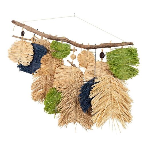 Applique murale en raphia naturel/vert/bleu-101009