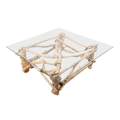 Mesa de centro de madera flotante y cristal-302003