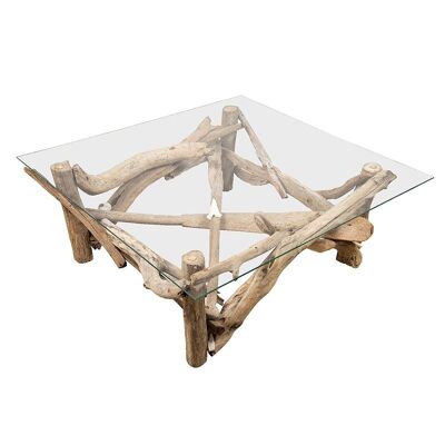 Mesa de centro de madera flotante y cristal-302014