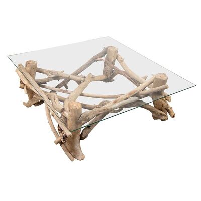 Table basse en bois flotté et verre-302015