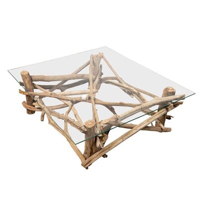 Mesa de centro de madera flotante y cristal-302016