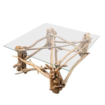 Mesa de centro de madera flotante y cristal-302017