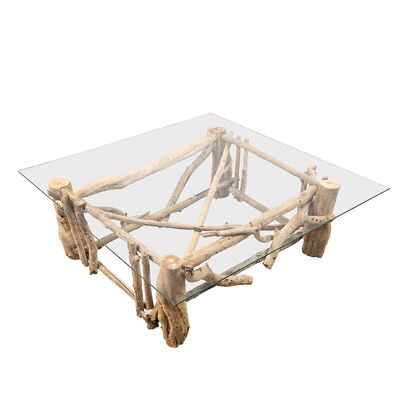 Table basse en bois flotté et verre-302018