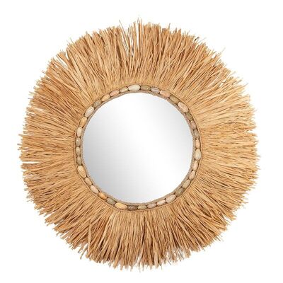 Round raffia frame mirror-507004