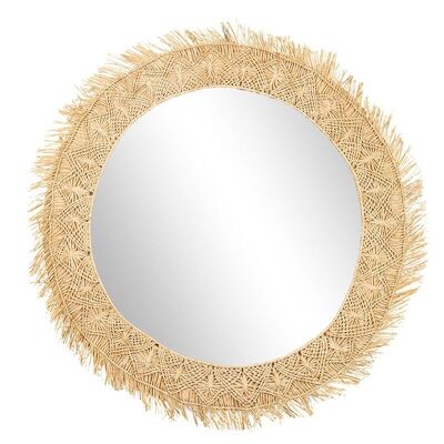 Round raffia frame mirror-507007