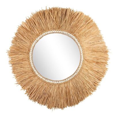 Round raffia frame mirror-507009