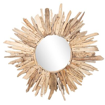 Espejo redondo con marco de madera flotante-508001