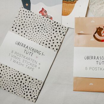 Sac surprise de cartes postales - sac surprise avec cartes de vœux, autocollants, washi tape, papeterie 4