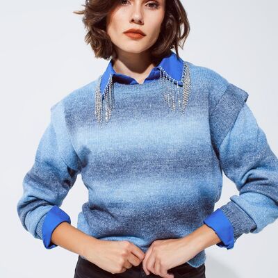 Pull au design ombré bleu avec col rond et détails sur les manches