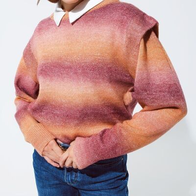 Sweater in orange and red ombre design with round neck and sleeve details