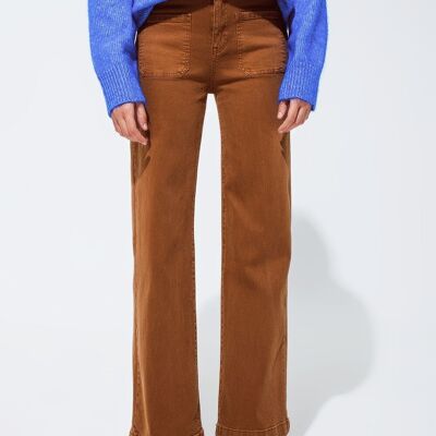 high waisted front pockets flare jeans in camel