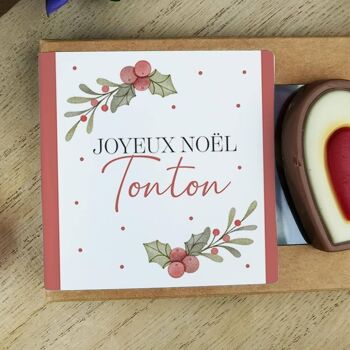 Cœurs au chocolat au lait rouge et blanc x4 "Joyeux Noël Tonton" 4