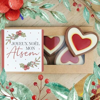 Red and white milk chocolate hearts x4 “Merry Christmas my Atsem”