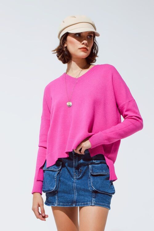 Sweater with V neck in pink