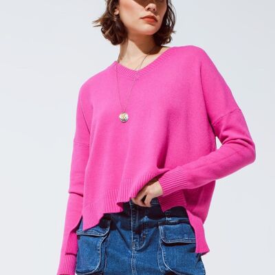Sweater with V neck in pink