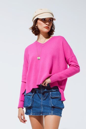 Pull à col V en rose 1