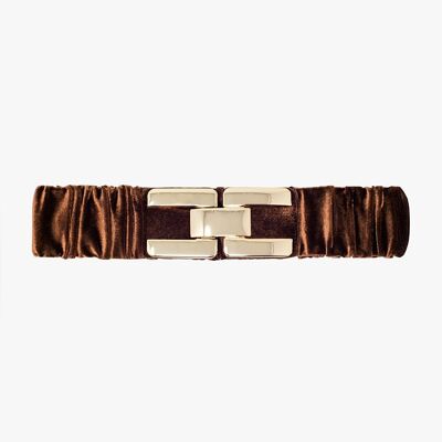 Ceinture en velours élastique marron avec fermeture en métal