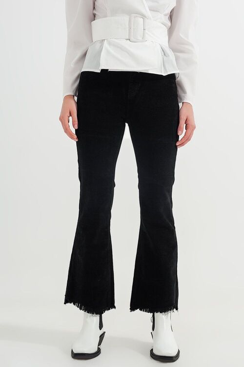 Stretchy cord flared trouser in black
