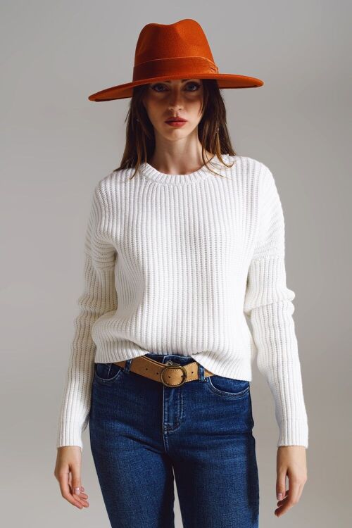 Relaxed chunky Rice stitch jumper in white
