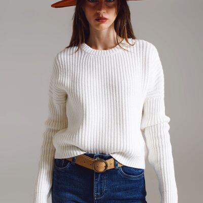 Relaxed chunky Rice stitch jumper in white