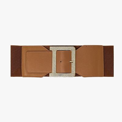 Wide elastic brown belt with rhinestone details