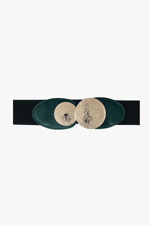 Green elastic belt with double metal buckle