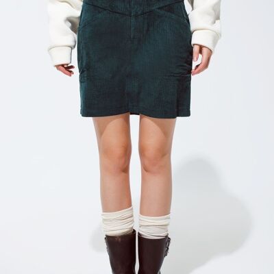 green corduroy miniskirt with pockets
