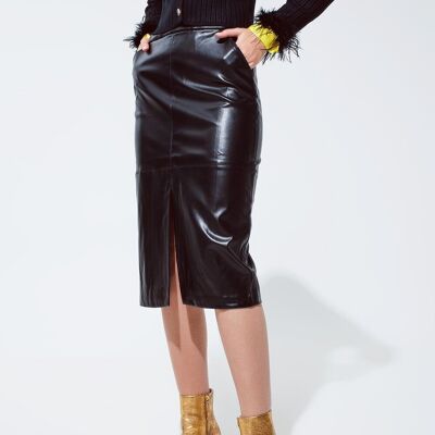 Black leatherette pencil cut skirt