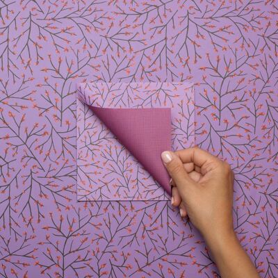 Origami paper "Ilex" for creative crafts - 25 sheets of double-sided folding paper in purple with delicate holly branches made from 15x15cm recycled paper