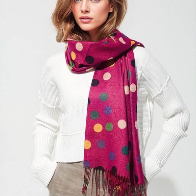 Multicolored Polka Dot soft Scarf in fucsia