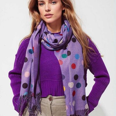 Multicolored Polka Dot soft Scarf in Purple